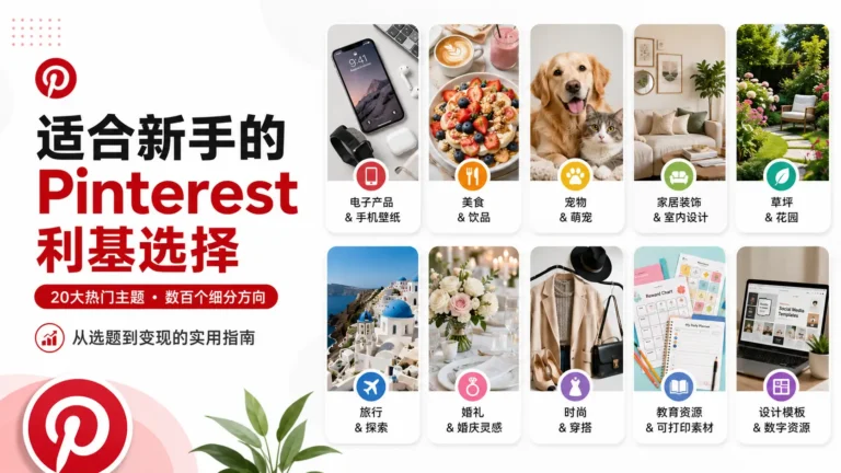 适合新手的Pinterest利基选择，涵盖电子产品、美食、宠物、家居、园艺、旅行、婚礼、时尚、教育和设计等热门主题