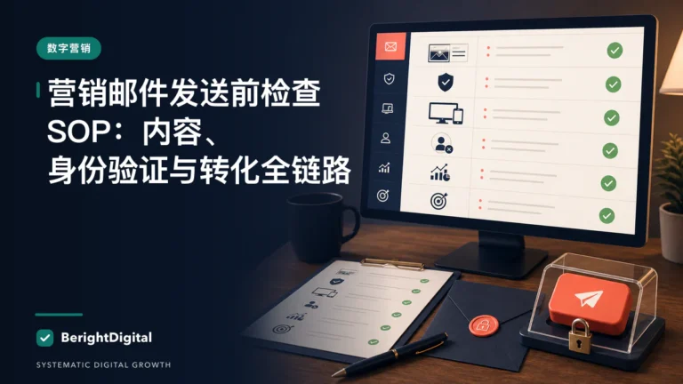 营销邮件发送前检查 SOP：内容、身份验证与转化全链路封面图，展示邮件营销、自动化与外联工作流程