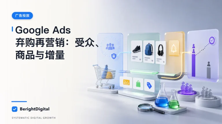 Google Ads 弃购再营销 SOP：受众、动态商品与增量验证封面图，展示Google Ads 投放界面、追踪与账户流程