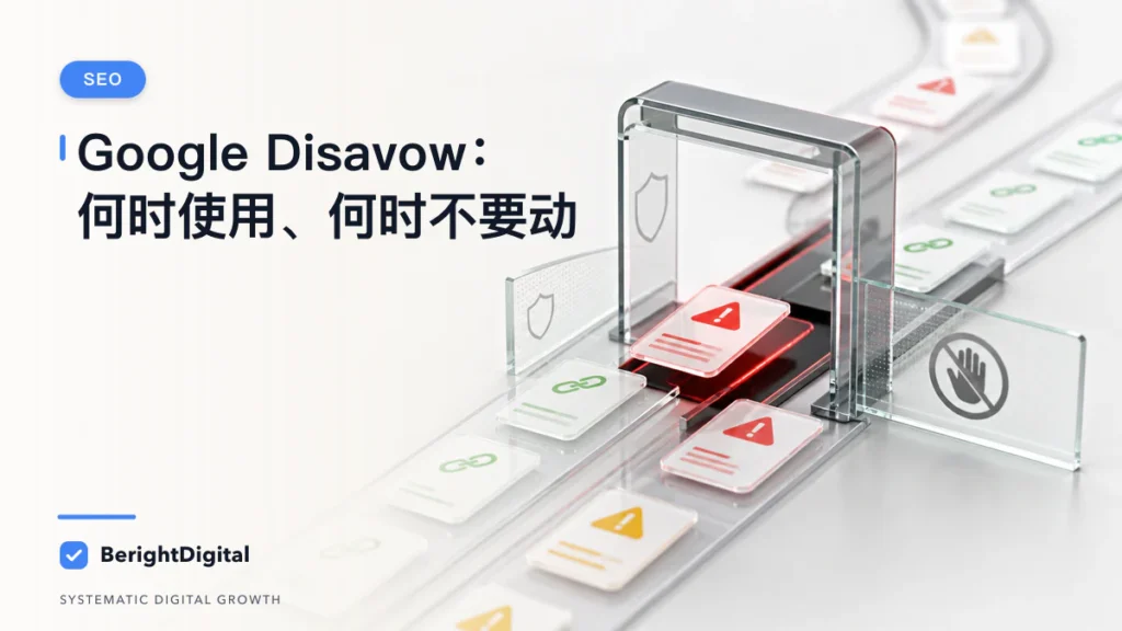 Google Disavow 外链拒绝 SOP：什么时候该用，什么时候别动封面图，展示搜索优化、网站结构与内容策略可视化