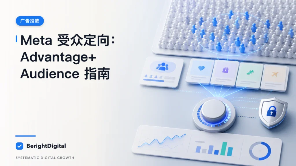 Meta 广告受众定向 SOP：Advantage+ Audience 时代怎么选封面图，展示Meta 广告投放界面、账户结构与数据流程