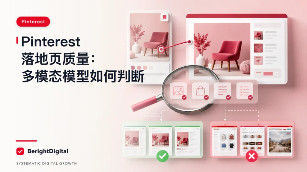 做 Pinterest 引流的注意：平台可能在用多模态模型评估你的落地页封面图，展示Pinterest 内容卡片、收藏行为与策略分析界面