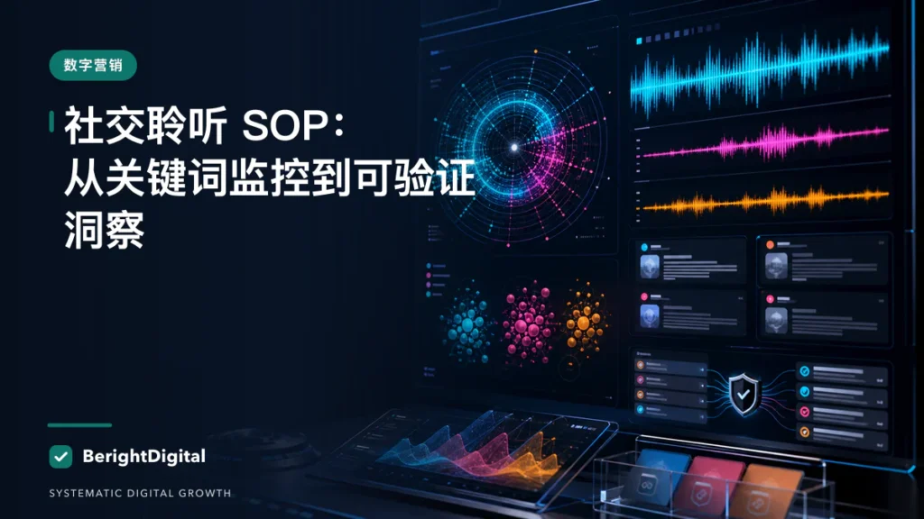 社交聆听 SOP：从关键词监控到可验证洞察封面图，展示搜索优化、网站结构与内容策略可视化