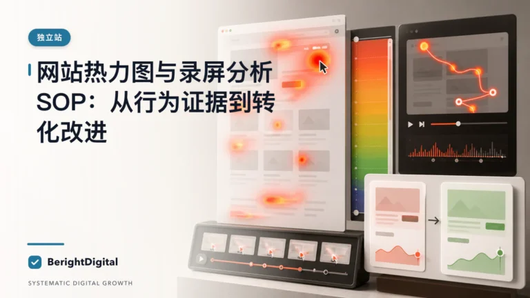 网站热力图与录屏分析 SOP：从行为证据到转化改进封面图，展示独立站主题的数据、流程与策略可视化